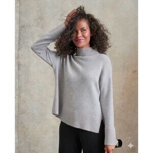 Garnet Hill Women's Cashmere Shay Sweater Mock Neck, Gray Knit, Size XS